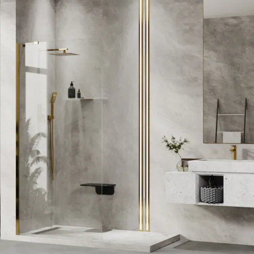 Душевая перегородка WasserKRAFT Aisch 55W39/55W44, Цвет стекла: прозрачное, Цвет профиля: Золото, Выбрать размер: 90, изображение 2