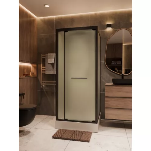 Душевая кабина пристенная Frank M Black 90х90х210 черный/матовое, Цвет стекла: матовое, изображение 2