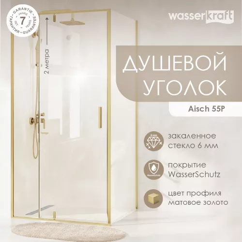 Душевой уголок Wasserkraft  Aisch золото, Цвет стекла: прозрачное, Выбрать размер: 120х80