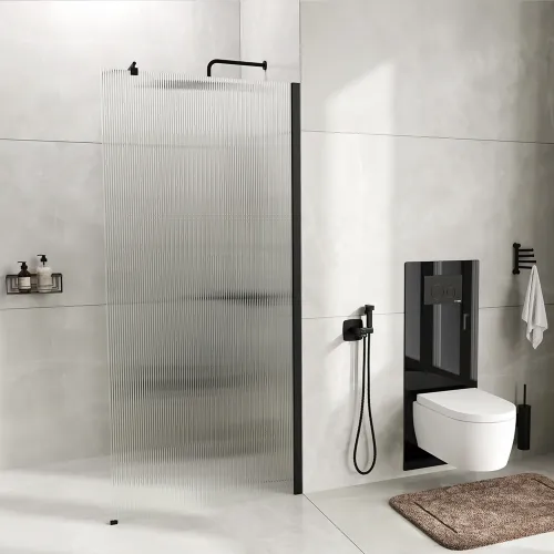 Душевая перегородка WasserKRAFT Rur 30W MB-FL ребристое/черный, Цвет стекла: ребристое, Цвет профиля: Черный, Цвет профиля (вариация): Черный, Выбрать размер: 100, изображение 4