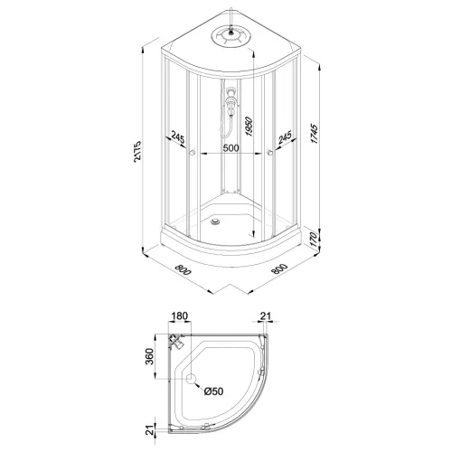 Душевая кабина Triton УЛЬТРА  В (средний)  стекло прозрачное, Цвет профиля: Белый, Тип поддона: Средний, Выбрать размер: 80х80, изображение 10
