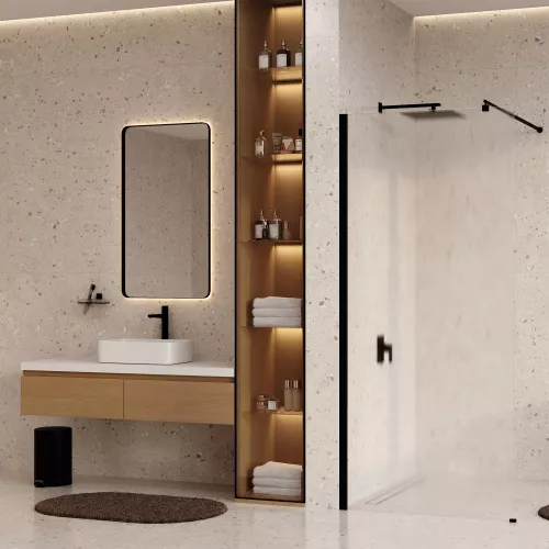 Душевая перегородка WasserKRAFT Rur 30W MB-TXG  рифленое/черный, Цвет стекла: рифленое, Цвет профиля: Черный, Цвет профиля (вариация): Черный, Выбрать размер: 100