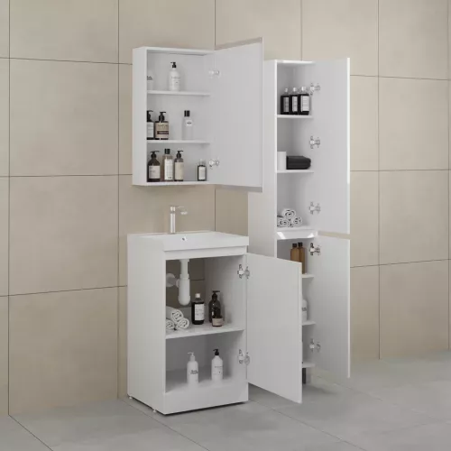 Тумба напольная "БАТЛЕР" (1 ящ.) с раковиной ASTI 50 Люкс антискрейтч белый глянец PLUS, Выбрать цвет: Белый глянец, Выбрать размер: 50, Внешний вид: с белой раковиной, изображение 3