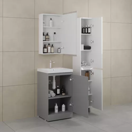 Тумба напольная "БАТЛЕР" (1 ящ.) с раковиной ASTI 50 Люкс антискрейтч серый PLUS, Выбрать цвет: Серый, Выбрать размер: 50, Внешний вид: с белой раковиной, изображение 4