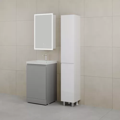 Тумба напольная "БАТЛЕР" (1 ящ.) с раковиной ASTI 50 Люкс антискрейтч серый PLUS, Выбрать цвет: Серый, Выбрать размер: 50, Внешний вид: с белой раковиной