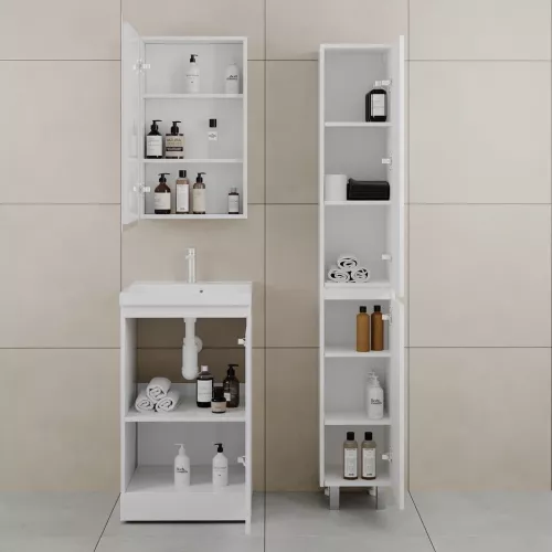 Тумба напольная "БАТЛЕР" (1 ящ.) с раковиной ASTI 50 Люкс антискрейтч белый глянец PLUS, Выбрать цвет: Белый глянец, Выбрать размер: 50, Внешний вид: с белой раковиной, изображение 2