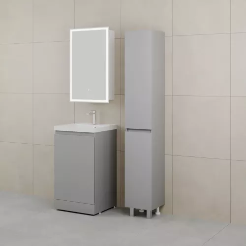 Тумба напольная "БАТЛЕР" (1 ящ.) с раковиной ASTI 50 Люкс антискрейтч серый PLUS, Выбрать цвет: Серый, Выбрать размер: 50, Внешний вид: с белой раковиной, изображение 2