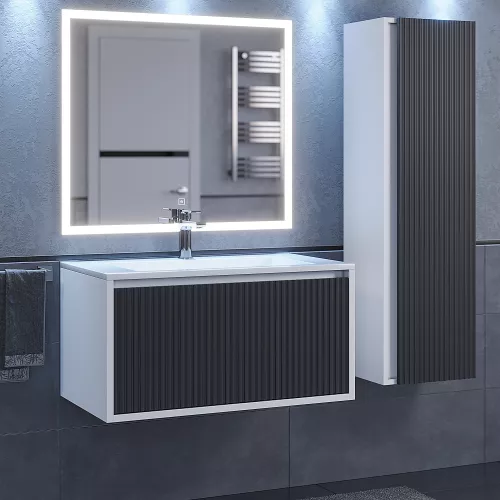 Шкаф-пенал подвесной Uperwood Next Premium, 35х120 см, белый/графит, Выбрать цвет: Белый/графит, изображение 3