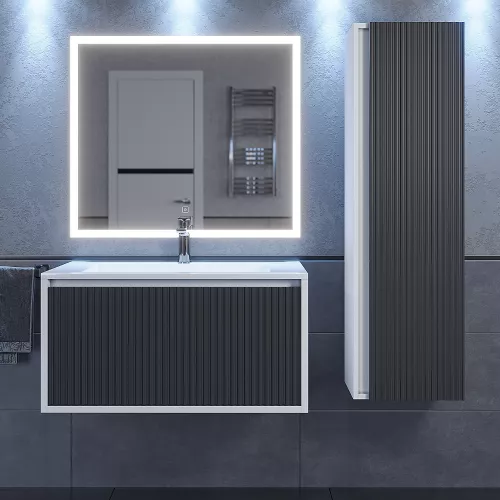 Шкаф-пенал подвесной Uperwood Next Premium, 35х120 см, белый/графит, Выбрать цвет: Белый/графит, изображение 4