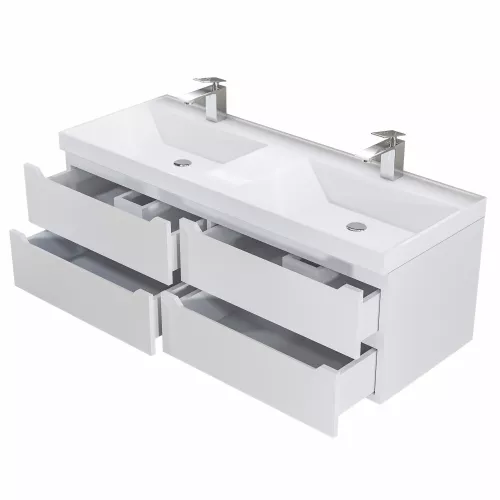 Тумба подвесная под двойную раковину  Uperwood Tanos 120х45х50 см, белая, 4 ящика, Выбрать цвет: Белый матовый, изображение 4