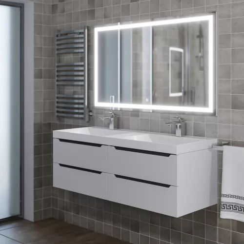 Тумба подвесная  под двойную раковину  Uperwood Tanos 120х45х50 см, белая/графит, 4 ящика, Выбрать цвет: Белый/графит