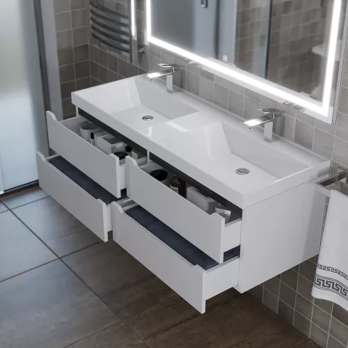 Тумба подвесная  под двойную раковину  Uperwood Tanos 120х45х50 см, белая/графит, 4 ящика, Выбрать цвет: Белый/графит, изображение 3