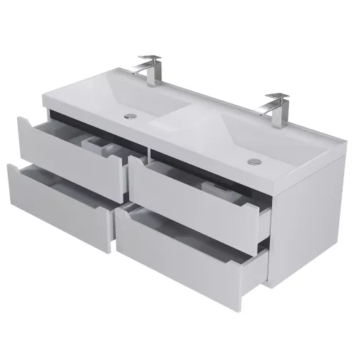Тумба подвесная  под двойную раковину  Uperwood Tanos 120х45х50 см, белая/графит, 4 ящика, Выбрать цвет: Белый/графит, изображение 4