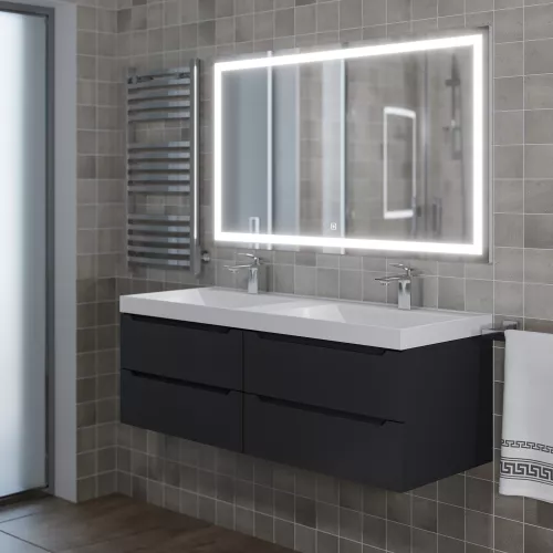 Тумба подвесная  под двойную раковину  Uperwood Tanos 120х45х50 см, черная матовая, 4 ящика, Выбрать цвет: Черный матовый