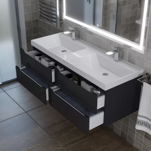 Тумба подвесная  под двойную раковину  Uperwood Tanos 120х45х50 см, черная матовая, 4 ящика, Выбрать цвет: Черный матовый, изображение 3