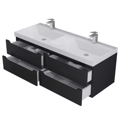 Тумба подвесная  под двойную раковину  Uperwood Tanos 120х45х50 см, черная матовая, 4 ящика, Выбрать цвет: Черный матовый, изображение 4