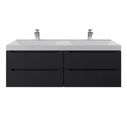 Тумба подвесная  под двойную раковину  Uperwood Tanos 120х45х50 см, черная матовая, 4 ящика, Выбрать цвет: Черный матовый, изображение 5