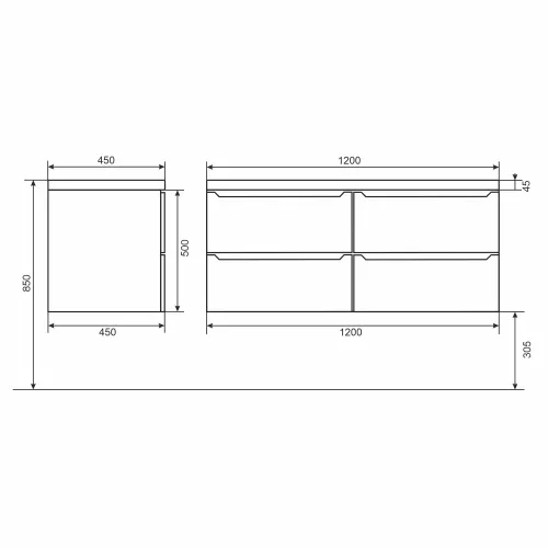Тумба подвесная  под двойную раковину  Uperwood Tanos 120х45х50 см, белая/графит, 4 ящика, Выбрать цвет: Белый/графит, изображение 6