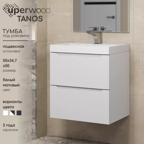 Тумба подвесная Uperwood Tanos белая матовая, Выбрать цвет: Белый матовый, Выбрать размер: 50, изображение 7