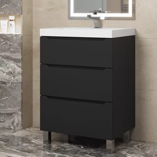 Тумба напольная Uperwood Tanos черная, 2/3 ящика, Выбрать цвет: Черный, Выбрать размер: 60, Внешний вид: 3 ящика