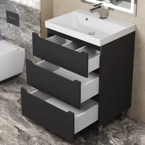 Тумба напольная Uperwood Tanos черная, 2/3 ящика, Выбрать цвет: Черный, Выбрать размер: 60, Внешний вид: 3 ящика, изображение 3