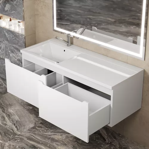 Тумба подвесная Uperwood Tanos 120 см, белая, левая/правая, Выбрать цвет: Белый матовый, Ориентация: левая, изображение 2