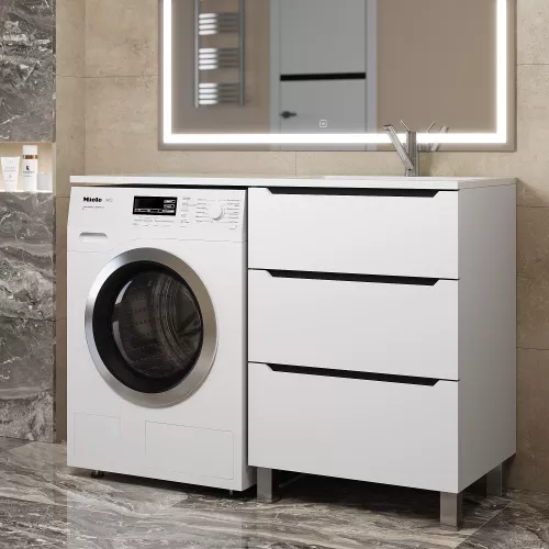 Тумба под стиральную машину напольная Uperwood Tanos 60 белая/графит, 2/3 ящика, Выбрать цвет: Белый/графит, Выбрать размер: 60, Внешний вид: 3 ящика