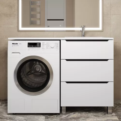 Тумба под стиральную машину напольная Uperwood Tanos 60 белая/графит, 2/3 ящика, Выбрать цвет: Белый/графит, Выбрать размер: 60, Внешний вид: 3 ящика, изображение 3