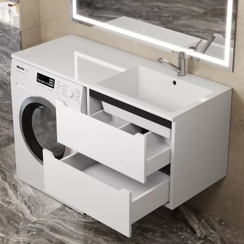 Тумба под стиральную машину подвесная Uperwood Tanos 60х50 см, белая/графит, Выбрать цвет: Белый/графит, изображение 2