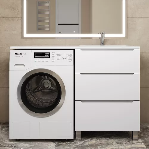 Тумба под стиральную машину напольная Uperwood Tanos 60, белая, 2/3 ящика, Выбрать цвет: Белый матовый, Выбрать размер: 60, Внешний вид: 3 ящика, изображение 3