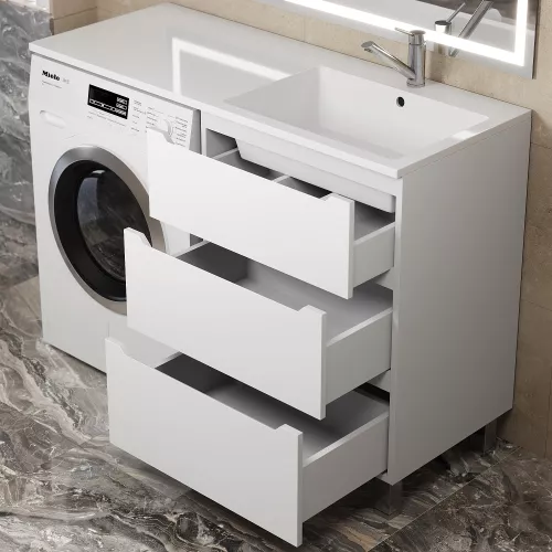 Тумба под стиральную машину напольная Uperwood Tanos 60, белая, 2/3 ящика, Выбрать цвет: Белый матовый, Выбрать размер: 60, Внешний вид: 3 ящика, изображение 2