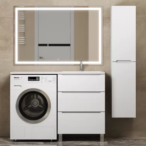 Тумба под стиральную машину напольная Uperwood Tanos 60, белая, 2/3 ящика, Выбрать цвет: Белый матовый, Выбрать размер: 60, Внешний вид: 3 ящика, изображение 4