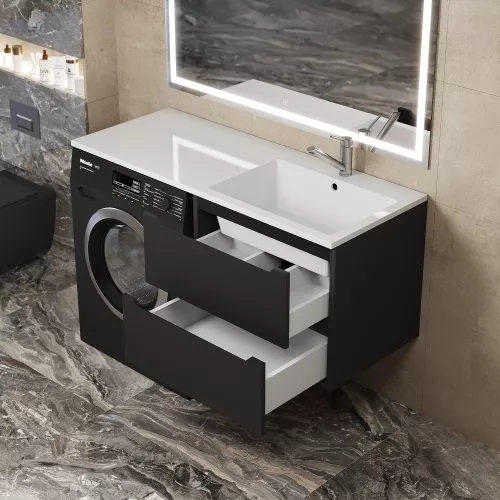 Тумба под стиральную машину подвесная Uperwood Tanos 60х50 см, черная, Выбрать цвет: Черный матовый, изображение 4