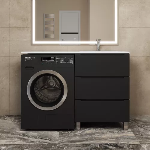 Тумба под стиральную машину напольная Uperwood Tanos 60, черная, 2/3 ящика, Выбрать цвет: Черный матовый, Выбрать размер: 60, Внешний вид: 3 ящика, изображение 3