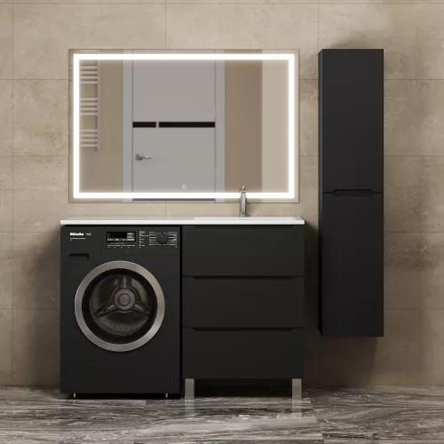 Тумба под стиральную машину напольная Uperwood Tanos 60, черная, 2/3 ящика, Выбрать цвет: Черный матовый, Выбрать размер: 60, Внешний вид: 3 ящика, изображение 4