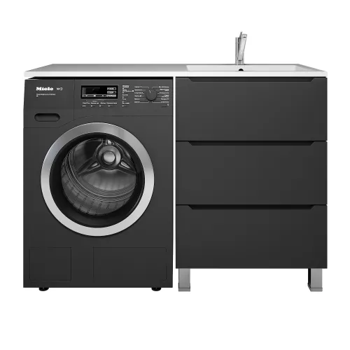 Тумба под стиральную машину напольная Uperwood Tanos 60, черная, 2/3 ящика, Выбрать цвет: Черный матовый, Выбрать размер: 60, Внешний вид: 3 ящика, изображение 5