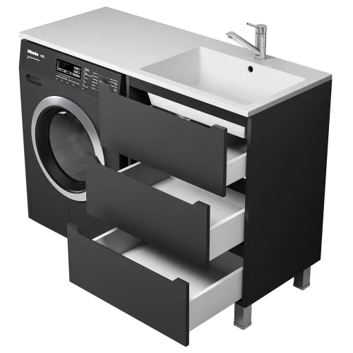 Тумба под стиральную машину напольная Uperwood Tanos 60, черная, 2/3 ящика, Выбрать цвет: Черный матовый, Выбрать размер: 60, Внешний вид: 3 ящика, изображение 6