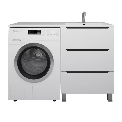 Тумба под стиральную машину напольная Uperwood Tanos 60 белая/графит, 2/3 ящика, Выбрать цвет: Белый/графит, Выбрать размер: 60, Внешний вид: 3 ящика, изображение 5