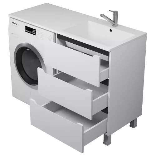 Тумба под стиральную машину напольная Uperwood Tanos 60 белая/графит, 2/3 ящика, Выбрать цвет: Белый/графит, Выбрать размер: 60, Внешний вид: 3 ящика, изображение 6