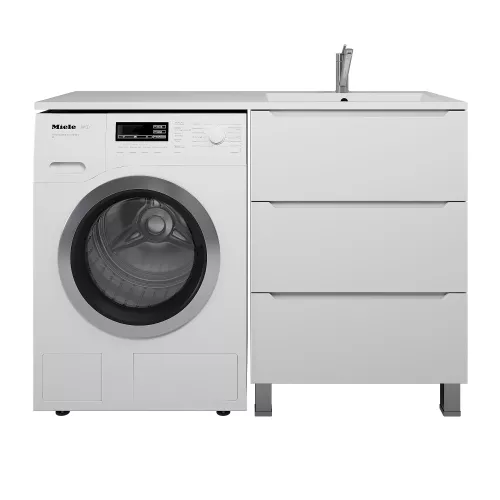 Тумба под стиральную машину напольная Uperwood Tanos 60, белая, 2/3 ящика, Выбрать цвет: Белый матовый, Выбрать размер: 60, Внешний вид: 3 ящика, изображение 5