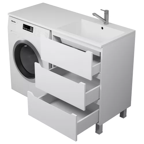 Тумба под стиральную машину напольная Uperwood Tanos 60, белая, 2/3 ящика, Выбрать цвет: Белый матовый, Выбрать размер: 60, Внешний вид: 3 ящика, изображение 6
