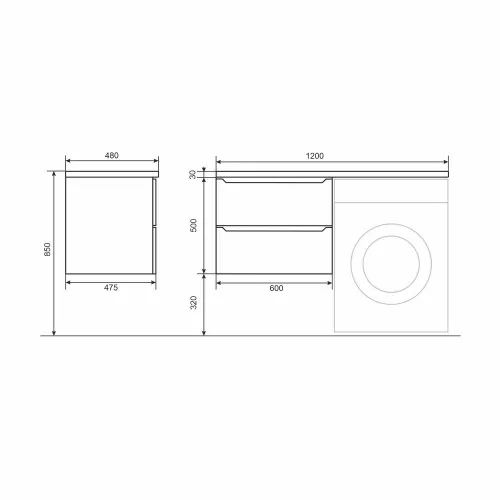 Тумба под стиральную машину подвесная Uperwood Tanos 60х50 см, белая/графит, Выбрать цвет: Белый/графит, изображение 7