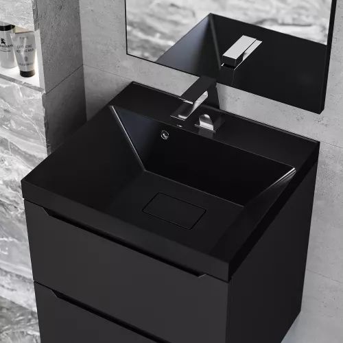 Раковина для ванной  Uperwood Classic New, черная глянцевая, с накладкой для слива, Выбрать цвет: Черный, Выбрать размер: 50, изображение 3