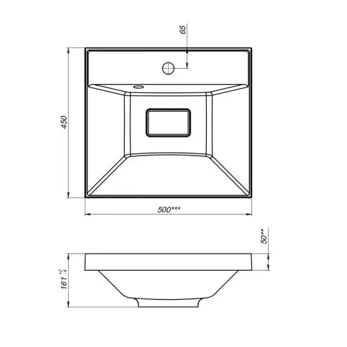 Раковина для ванной  Uperwood Classic New, черная глянцевая, с накладкой для слива, Выбрать цвет: Черный, Выбрать размер: 50, изображение 5