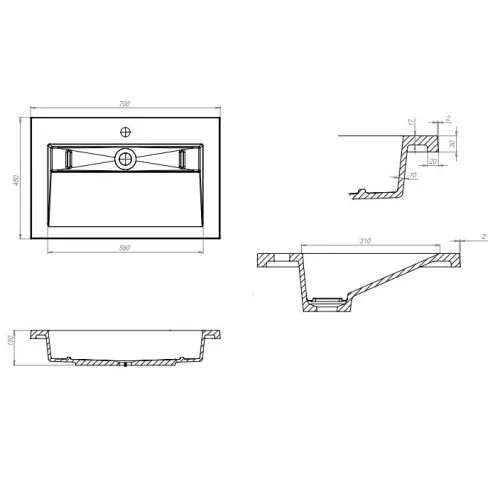 Раковина полувстраиваемая Uperwood Next Premium  белая, Выбрать цвет: Белый, Выбрать размер: 70, изображение 5