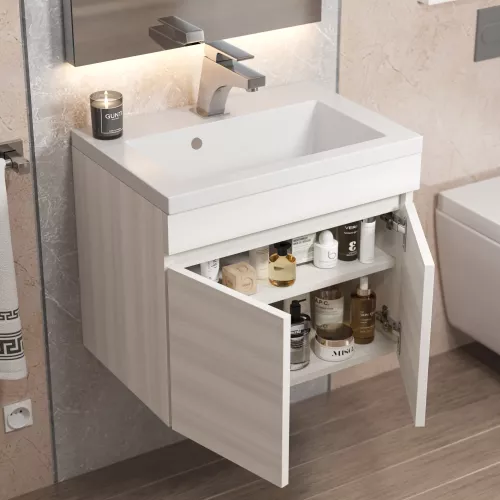 Тумба подвесная Uperwood Eva, 50 см,  Дуб Харбор Белый, с дверцами, Выбрать цвет: Дуб Харбор Белый, Выбрать размер: 50, изображение 6