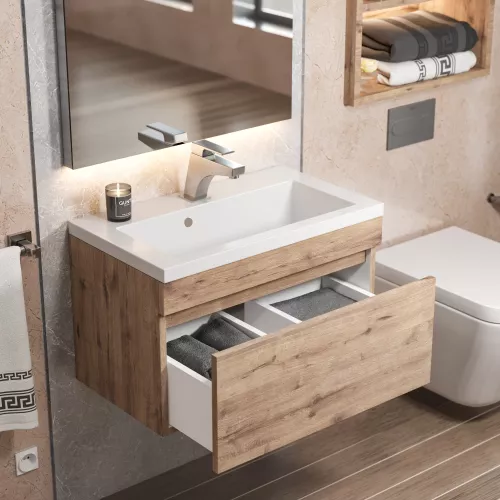 Тумба подвесная Uperwood Eva  Крафт Табачный, выдвижной ящик, Выбрать цвет: Крафт Табачный, Выбрать размер: 60, изображение 3