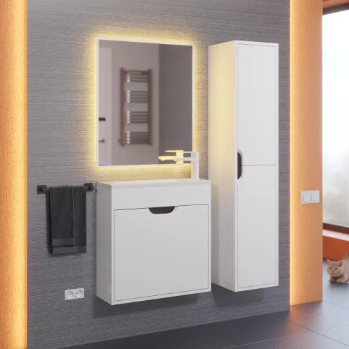 Шкаф-пенал подвесной Uperwood Modul 33х150 см, белый/графит, Выбрать цвет: Белый/графит, изображение 3