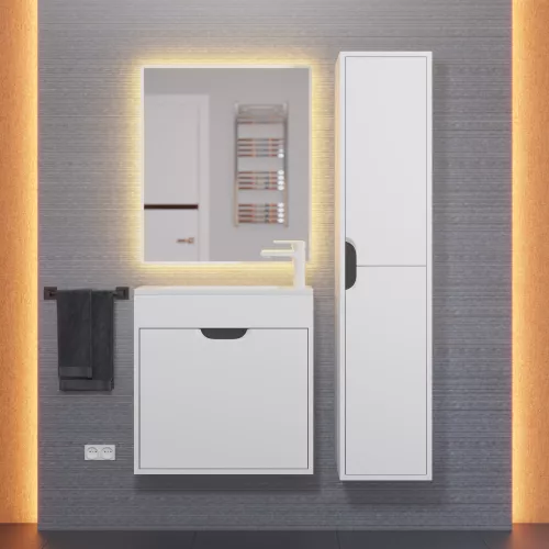 Шкаф-пенал подвесной Uperwood Modul 33х150 см, белый/графит, Выбрать цвет: Белый/графит, изображение 2