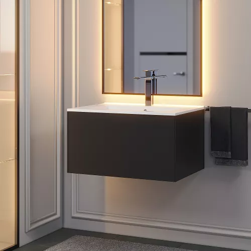 Тумба подвесная  Uperwood Parma Premium, черная, Выбрать цвет: Черный матовый, Выбрать размер: 65